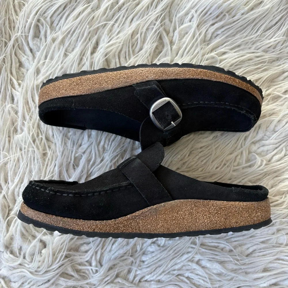 Birkenstock Buckley Black Suede Leather Buckle Slip On Moccasin Mule Shoes 42E - Picture 6 of 12